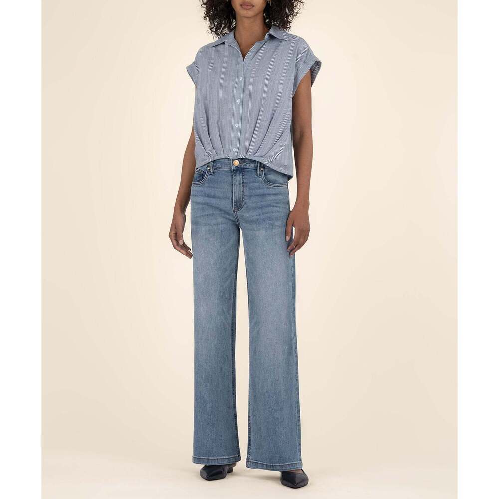 Kut from the Kloth Gaia Pleat Hem Top Size MEDIUMMEDIUM / Grey/White